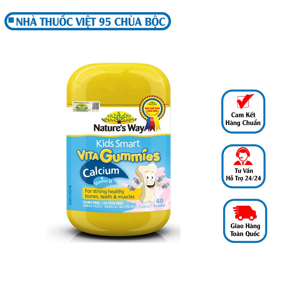 Kẹo Dẻo Bổ Sung Canxi Cho Bé Nature’s Way Kids Smart Vita Gummies Calcium + Vitamin D Hộp 60 Viên
