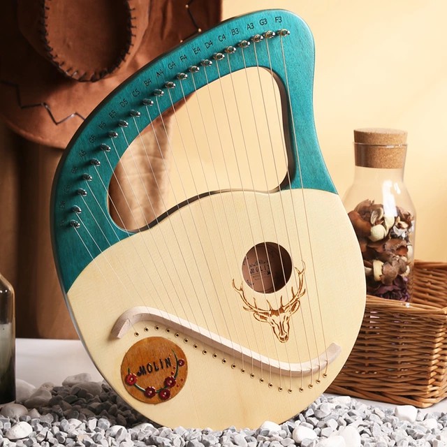 [CÓ SẴN] Đàn Lyre 24 dây Lyre Harp Molin-MM1993 Xanh Tiên Cá tặng cây chỉnh dây, đàn kalimba, khăn lau