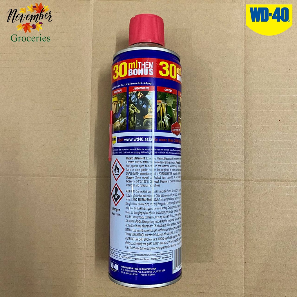 WD-40 Chai Xịt Bôi Trơn, Chống Ấm, Làm Sạch và Bảo Vệ, Tẩy Sạch Gỉ Sét, Bảo Dưỡng Máy Móc 412ML Hàng Chính Hãng 100%