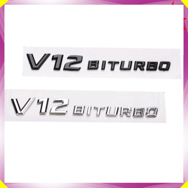 Decal tem chữ V12-Biturbo dán hông xe ô tô Mercedes - Chất liệu nhựa ABS cao cấp được mạ Crom - 2 màu: Đen và Bạc