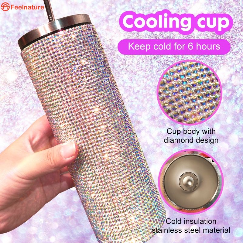Ins Phong Cách Starbucks cốc chén đèn flash Kim Cương Dễ Thương lạnh lưu trữ cốc cốc nước cầm tay kim cương thẳng cơ thể cup 20OZ thép không gỉ cốc 600ml
