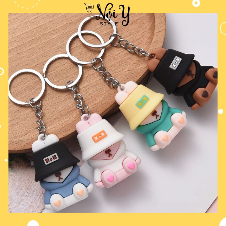 Móc Treo Khoá Hình Chú Gấu Đội Nón Siêu Ngầu Cute