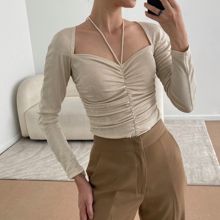 COCO SIN - Bodysuit Nhún Thun Ánh Kim Nude