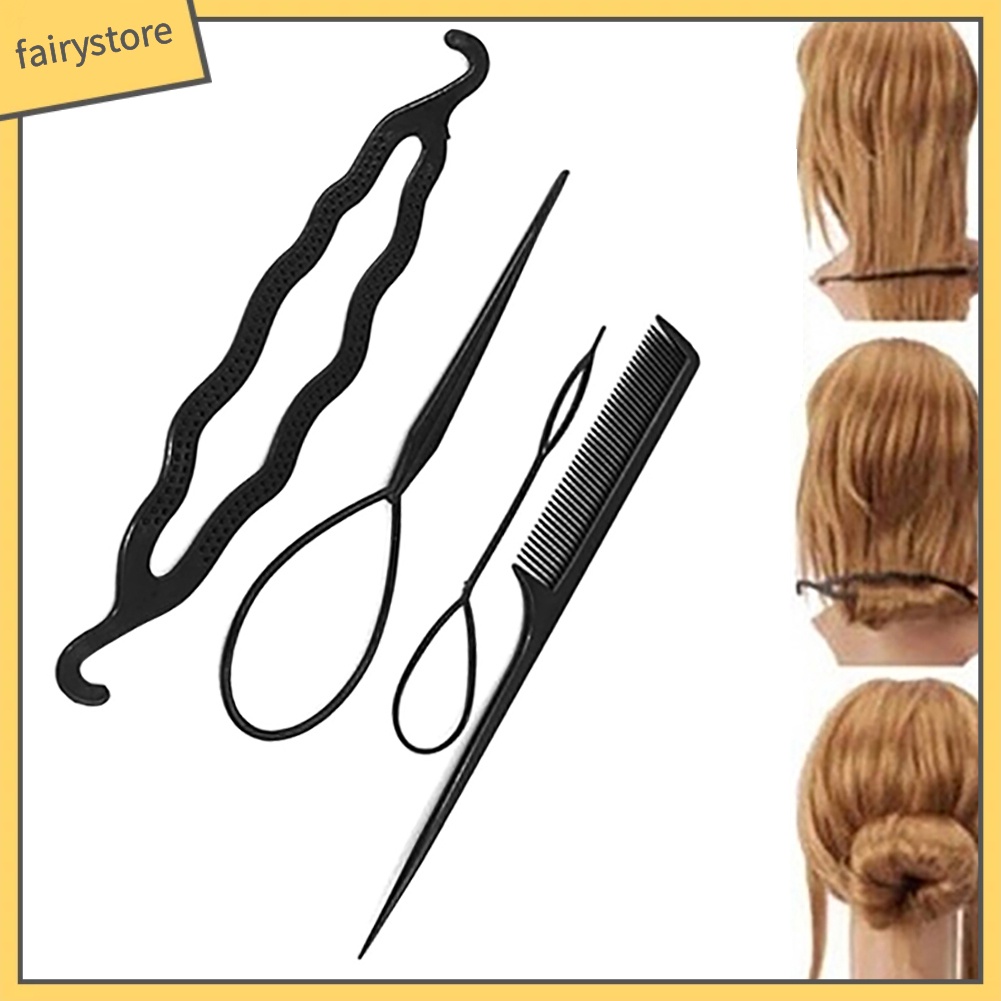 [Hàng mới về] Bộ 4 món dụng cụ kéo kẹp lược xoắn tạo kiểu tóc thời trang
