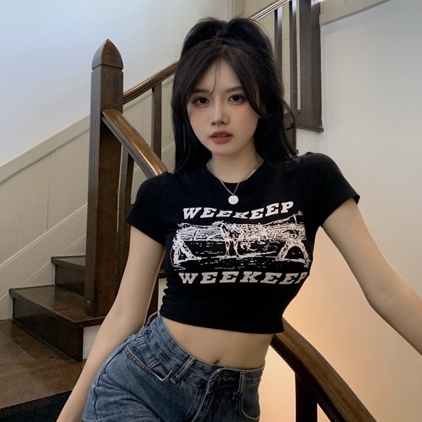 Áo Thun Croptop Nữ Tay Ngắn In Hình