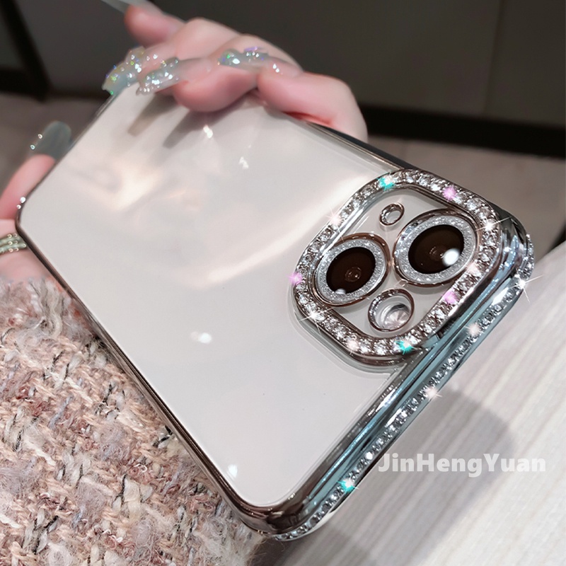 Ốp Điện Thoại Silicon Trong Suốt Chống Sốc Đính Kim Cương Lấp Lánh Sang Trọng Cho IPhone 13 11 12 Pro Max