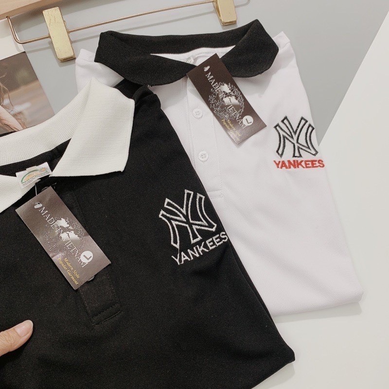 AN475 - ÁO PHÔNG NAM CÓ CỔ TRẮNG ĐEN THÊU NY | BigBuy360 - bigbuy360.vn