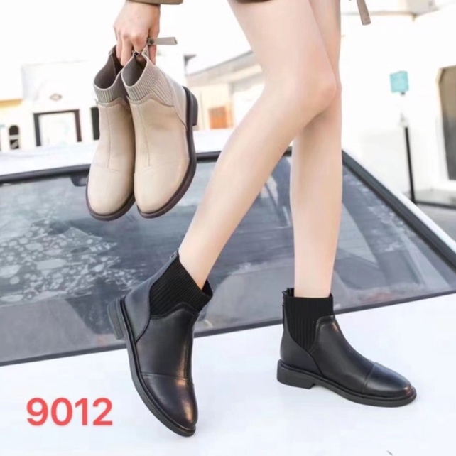 Giày bốt thời trang nữ QC ❤️FREESHIP❤️ Boots thấp cổ len co giãn da mềm mũi tròn đế 3cm S9012 - 5118C