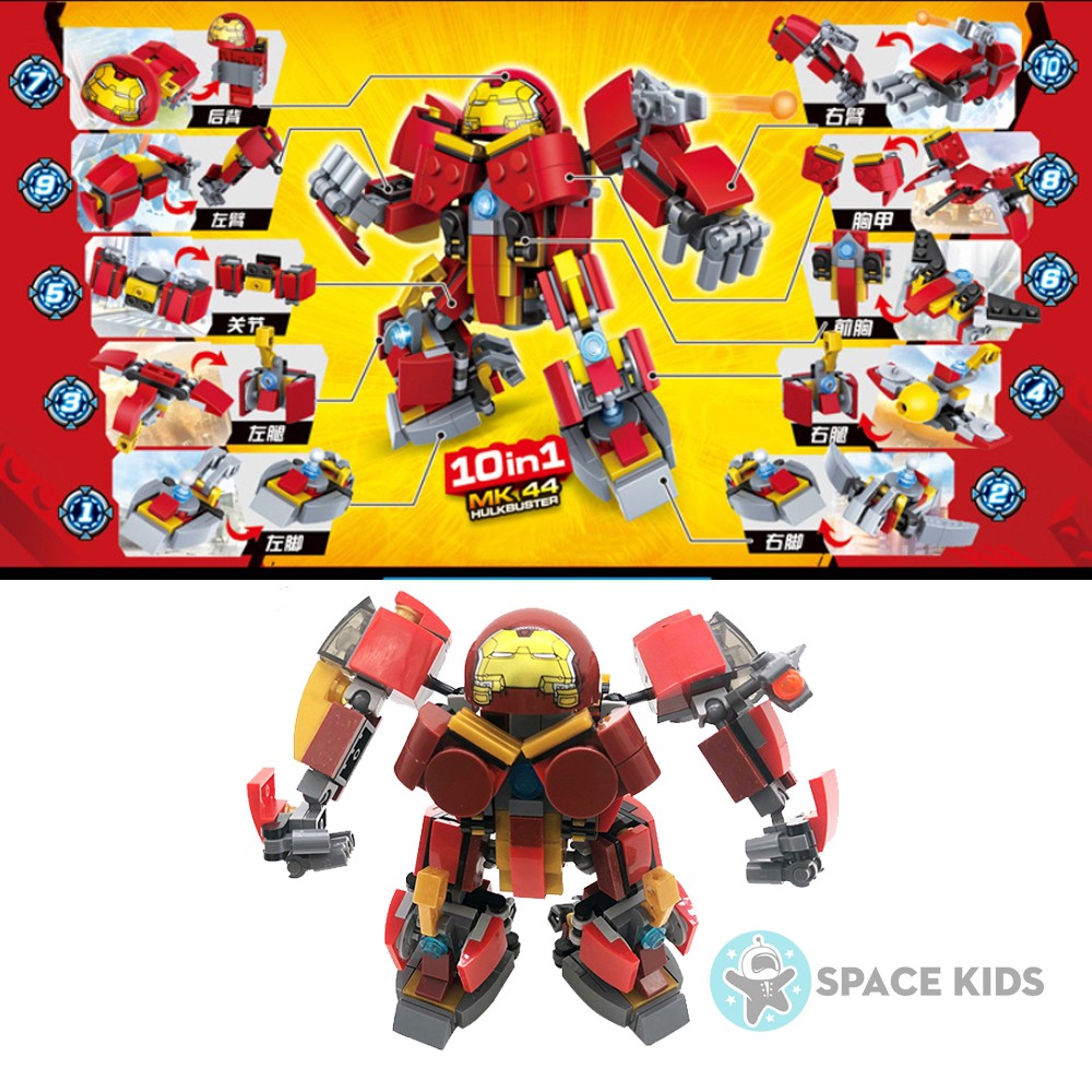 Đồ chơi cho bé xếp hình Lego 10 trong 1 Hulkbuster Iron man 250 chi tiết Chaobao 7014 chất liệu ABS an toàn cho trẻ