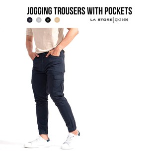Quần Jogger túi hộp kaki màu xanh dương