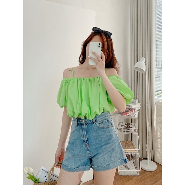 Áo croptop hai dây tay bí form ngắn chất cao cấp MIEU - JJN11