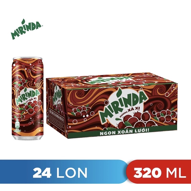 (Thùng 24 lon) Nước ngọt có gaz Mirinda xá xị 320ml