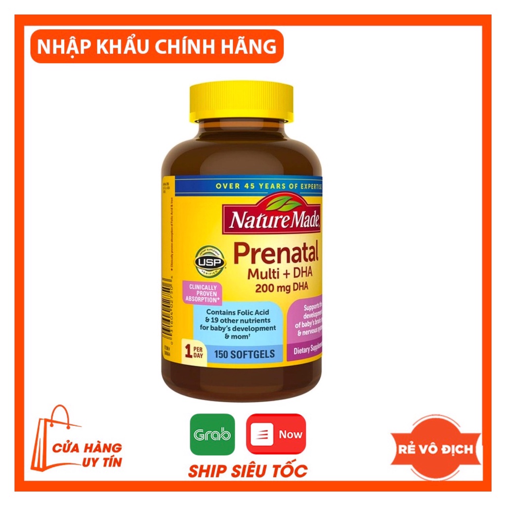 Vitamin tổng hợp cho bà bầu Mỹ Nature Made Prenatal Multi DHA 150 viên, Bổ bầu mỹ Prenatal [Chính hãng]