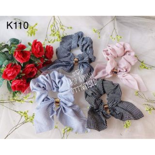 Cột tóc vải Scrunchies sọc nhuyễn thắt đuôi nơ