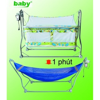 [Shopee giá rẻ] Nôi điện Võng xếp 2 Trong 1 Đại Vĩ (Tặng võng + màn + 2 dây curoa)