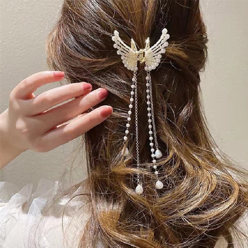 Kẹp Tóc Càng Cua Mini Hình Cánh Bướm Đính Ngọc Trai Cổ Điển Phong Cách Hàn Quốc Hàng Mới 2022 Dành Cho Bạn Nữ