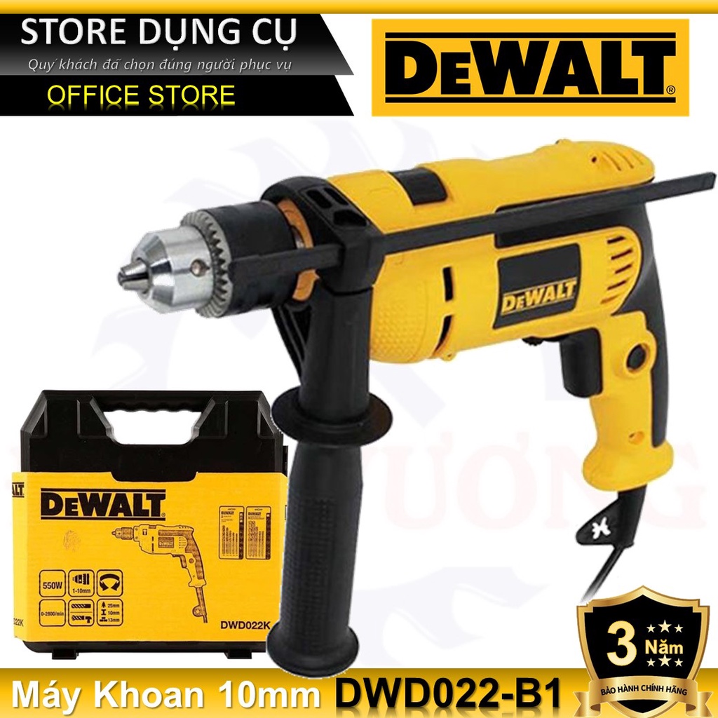 Máy khoan động lực DeWalt DWD022K-B1 550W, 10mm - Kèm vali nhựa
