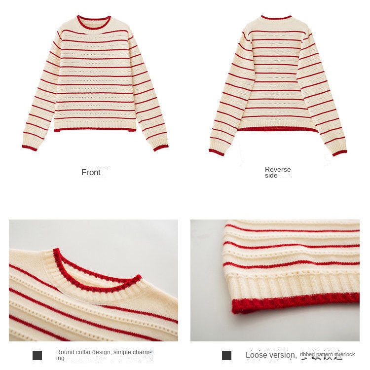 Áo Sweater Cổ Tròn Họa Tiết Kẻ Sọc Thời Trang Mới 2023 Cho Nữ111110