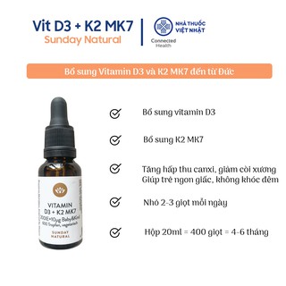 Vitamin d3 k2 mk7 sunday natural 20ml - đức