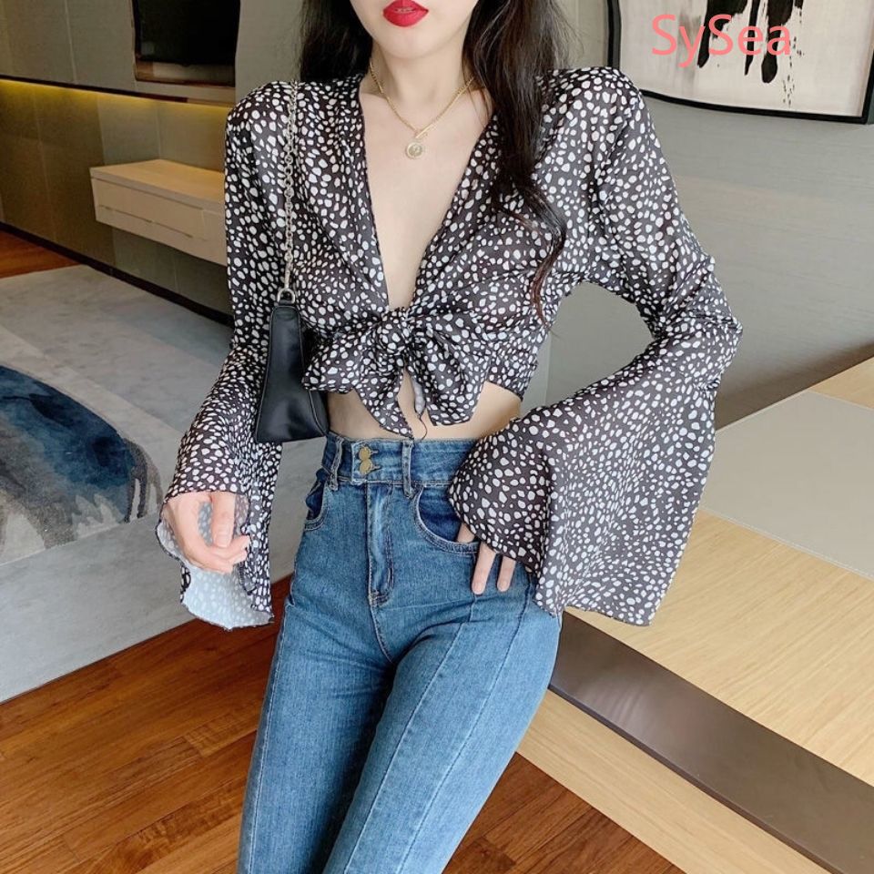 Áo croptop dài tay thắt nơ chống nắng thời trang mùa hè cho nữ