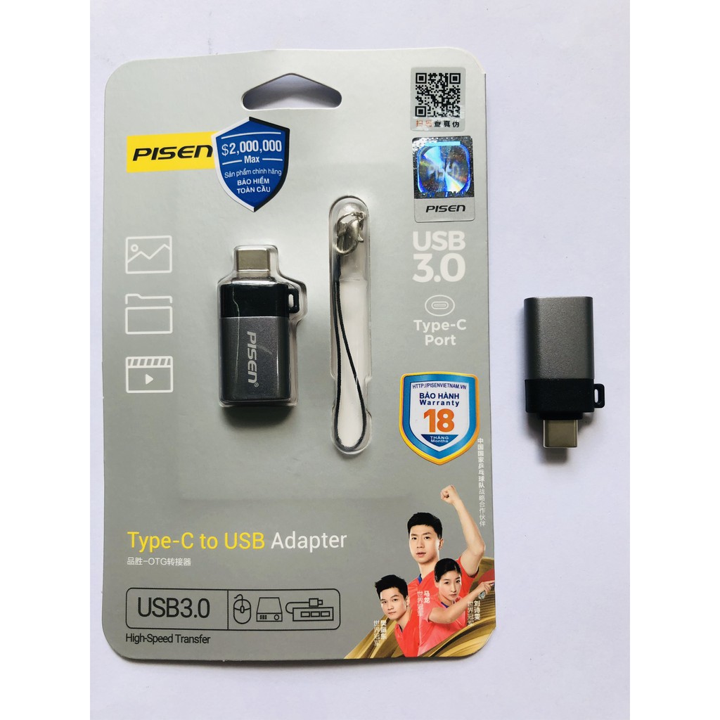 Đầu chuyển OTG Pisen cao cấp chuyển đổi USB Type-C sang USB 3.0  - Bảo hành 18 tháng