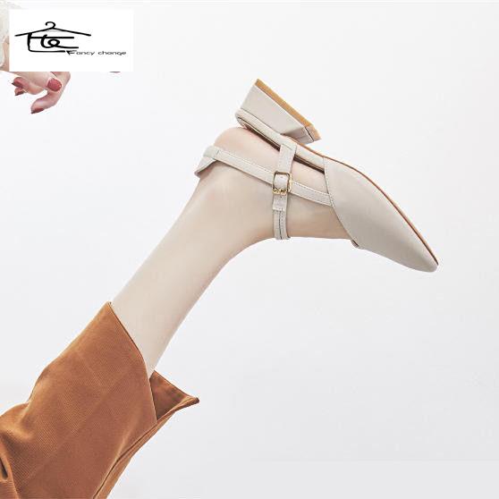 Giày Sandal Cao Gót Mũi Vuông Phong Cách Hàn Quốc Cho Nữ