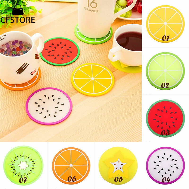 Tấm lót ly chống trượt , chất liệu silicone hình trái cây