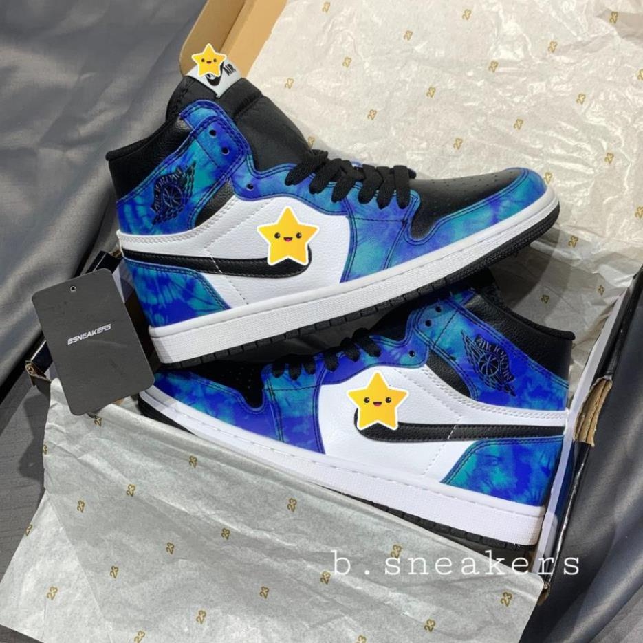 Giày thể thao Jordan xanh loang nước biển cổ cao, Giày JD1 high tie dye cao cổ nam nữ siêu hot Full Box Bill + tặng dây
