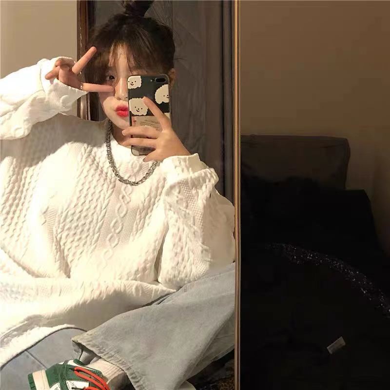 Áo nỉ nữ dài tay cổ tròn thời trang Hàn