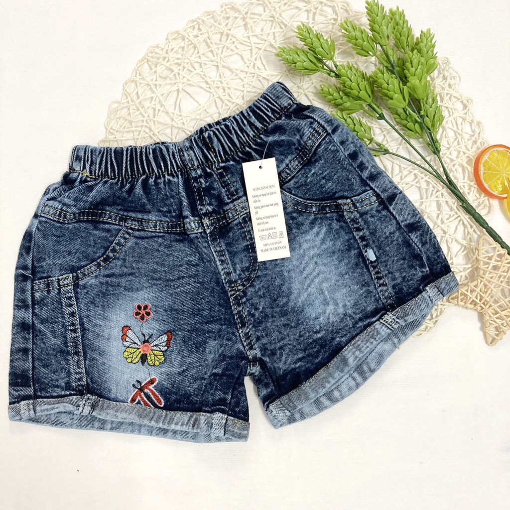 |FAMARAL2 giảm 10k cho đơn 50k|Quần đùi bé gái freesize từ 27-32kg quần short jean mềm thêu cô bé - QG49