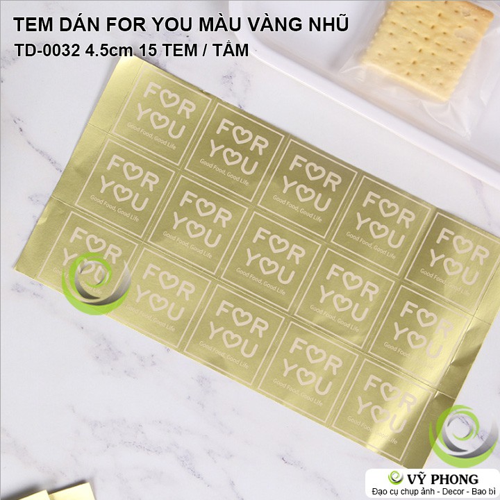 TEM DÁN STICKER CHỮ FOR YOU NHŨ VÀNG NHÃN DÁN TRANG TRÍ HỘP QUÀ BAO BÌ BÁNH KẸO TD-0032