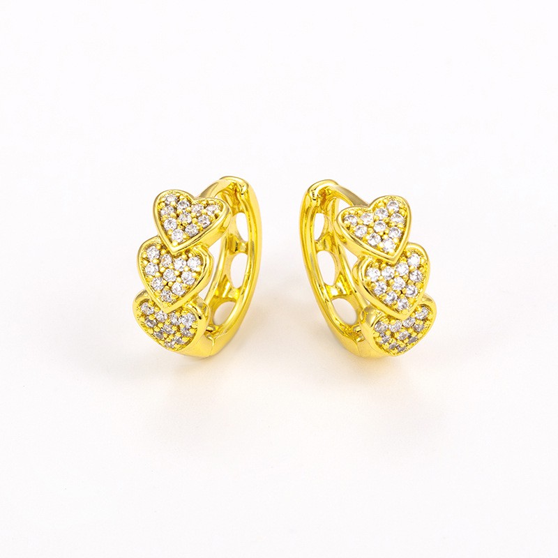 Bông Tai Nữ Mạ Vàng 24K, Đính Đá Zircon Sang Trọng, Hình 3 Trái Tim - XPBT33