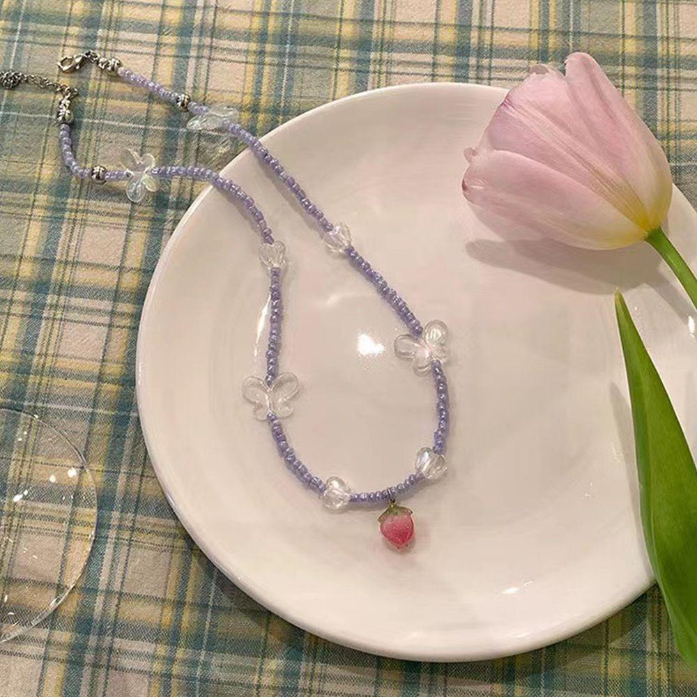 AROMA Vòng cổ Hai Lớp Bằng Nhựa Resin Mặt Bướm Đơn Giản Độc Đáo Y2K