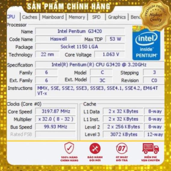 (giá khai trương) Intel Pentium Processor G3420 3.20GHz 3MB Cache hàng cũ