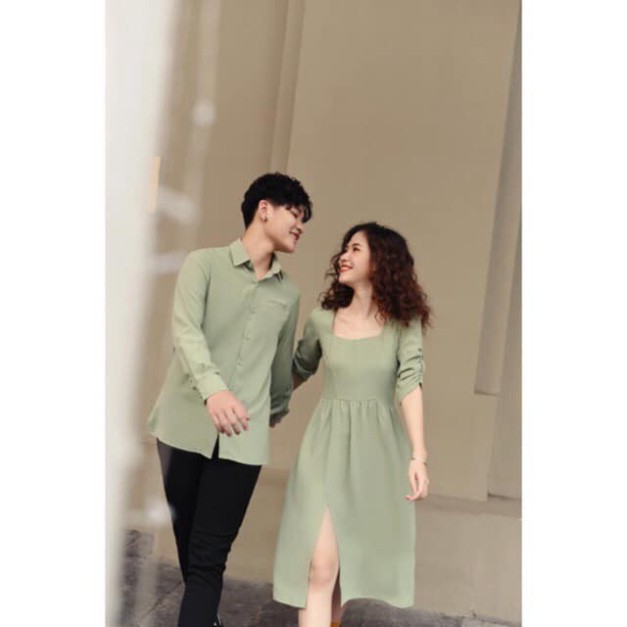 Đồ đôi đẹp [FREESHIP] Đồ đôi váy nữ sơ mi nam Hàn Quốc Couple đồ cặp đẹp chụp ảnh cưới AV25