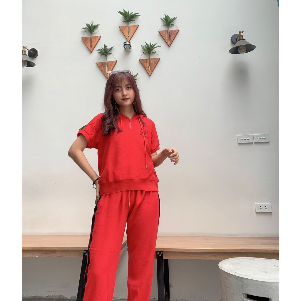 Bộ đồ đũi nữ thêu thể thao, Bộ đũi nữ mặc ở nhà NY 3 màu Đũi Chất đẹp  Đồ bộ đũi nữ chất đẹp