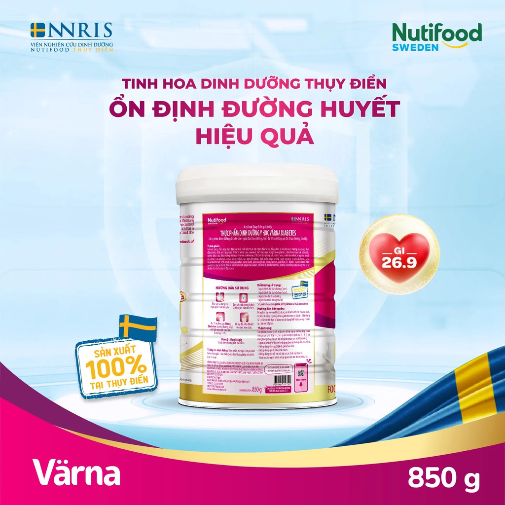 Thực phẩm dinh dưỡng y học Värna Diabetes Lon 850g