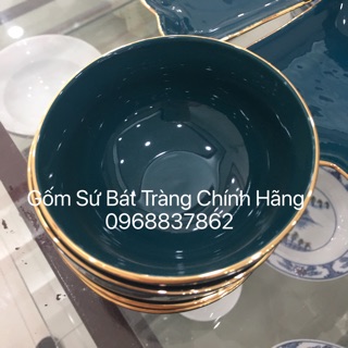 Bộ 10 bát cơm men xanh bát tràng kẻ chỉ vàng kim