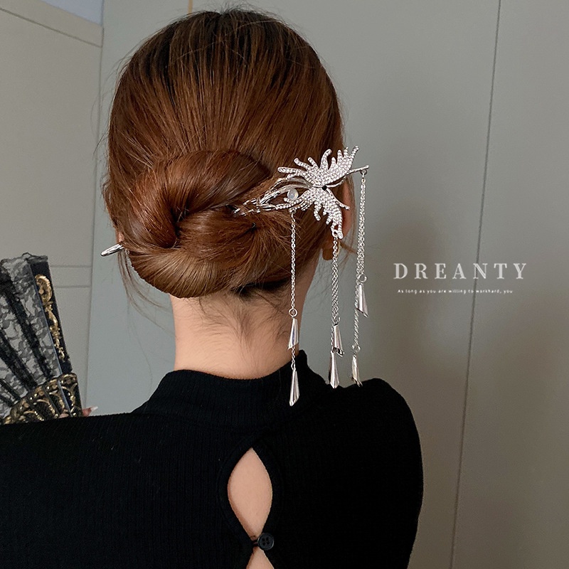 Trâm Cài Tóc Hình Bướm Đính Đá Tua Rua Phong Cách Thời Trang