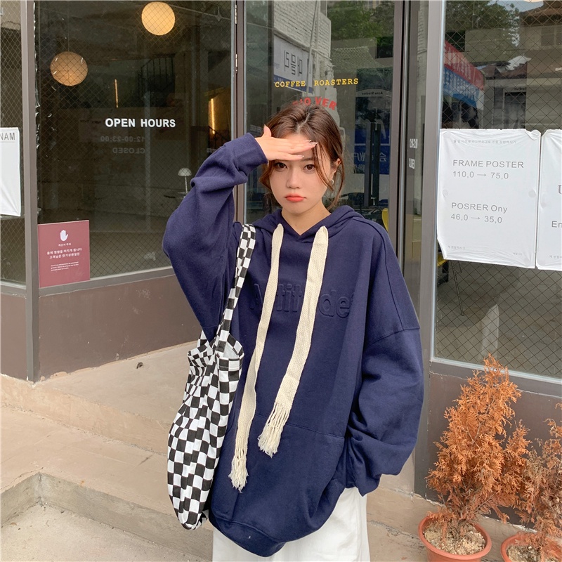 Áo hoodie SUXI dáng rộng họa tiết chữ thời trang cho nữ