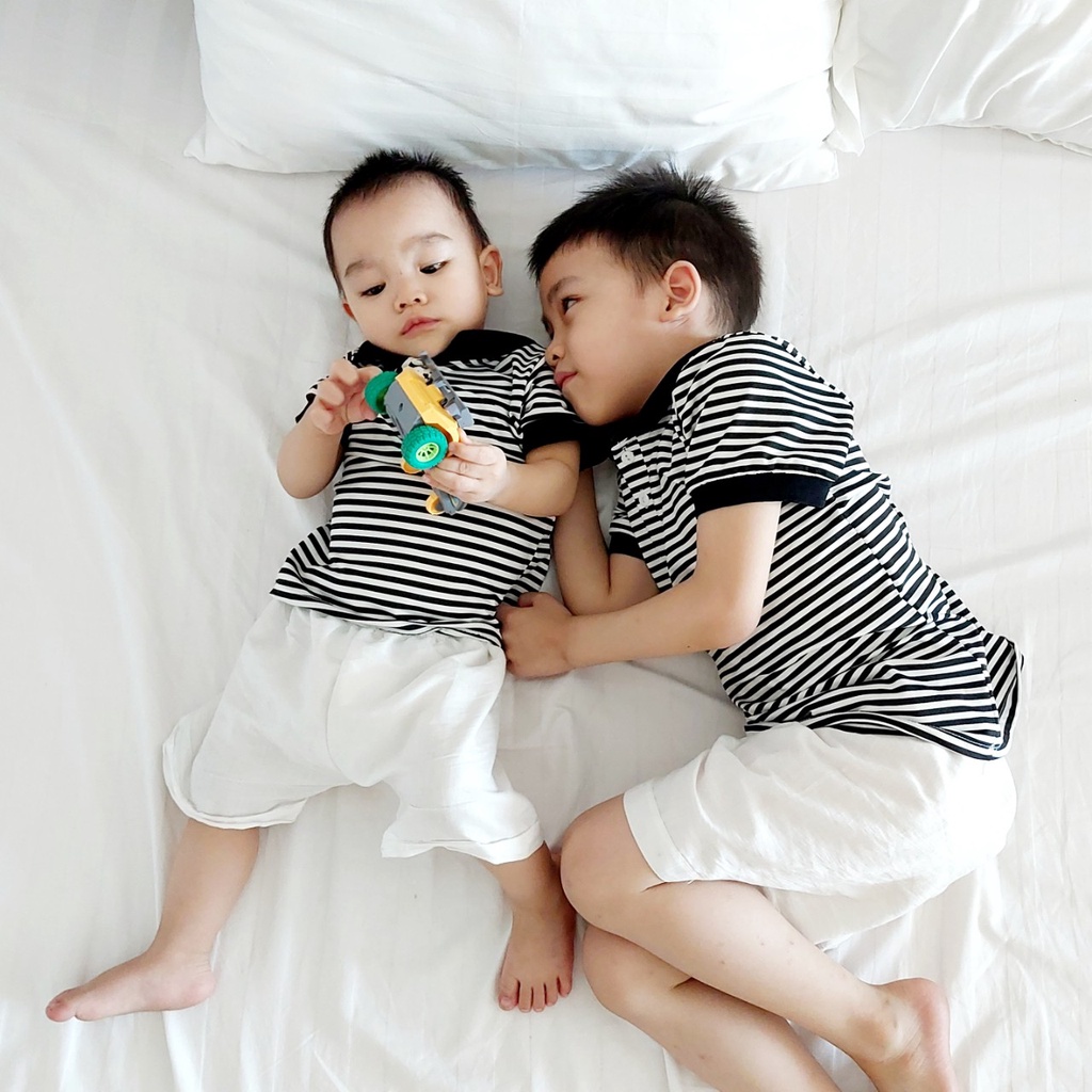 (8-33kg) Đồ bộ bé trai áo kẻ quần trắng cộc tay TB31 TN32 và Đồ bộ cho bé trai ba lỗ TB202
