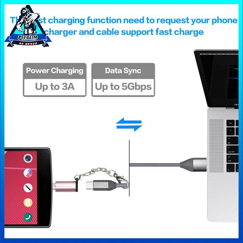 [Fitslim] Aluminum USB-C to Micro USB Adapter with Keychain Type-C Micro USB Converter