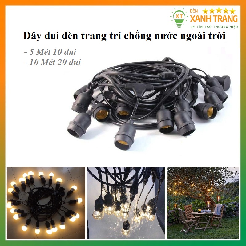 Dây đui đèn trang trí thả ngoài trời đúc chống nước quán cà phê, trà chanh, Đèn sân vườn, hành lang, treo cây