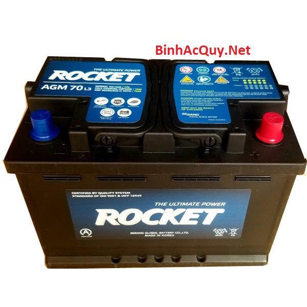 Bình ắc quy START STOP Rocket AGM L2 12V-60AH