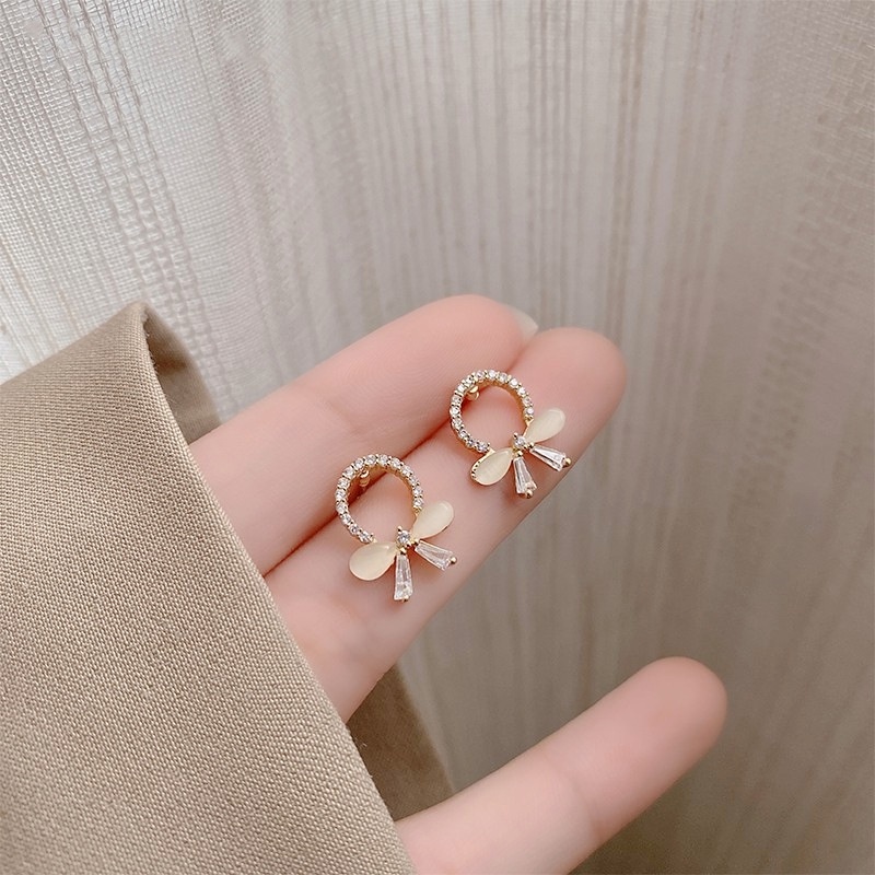 Khuyên Tai Đính Đá Opal Thời Trang Hàn Quốc Đơn Giản Cho Nữ