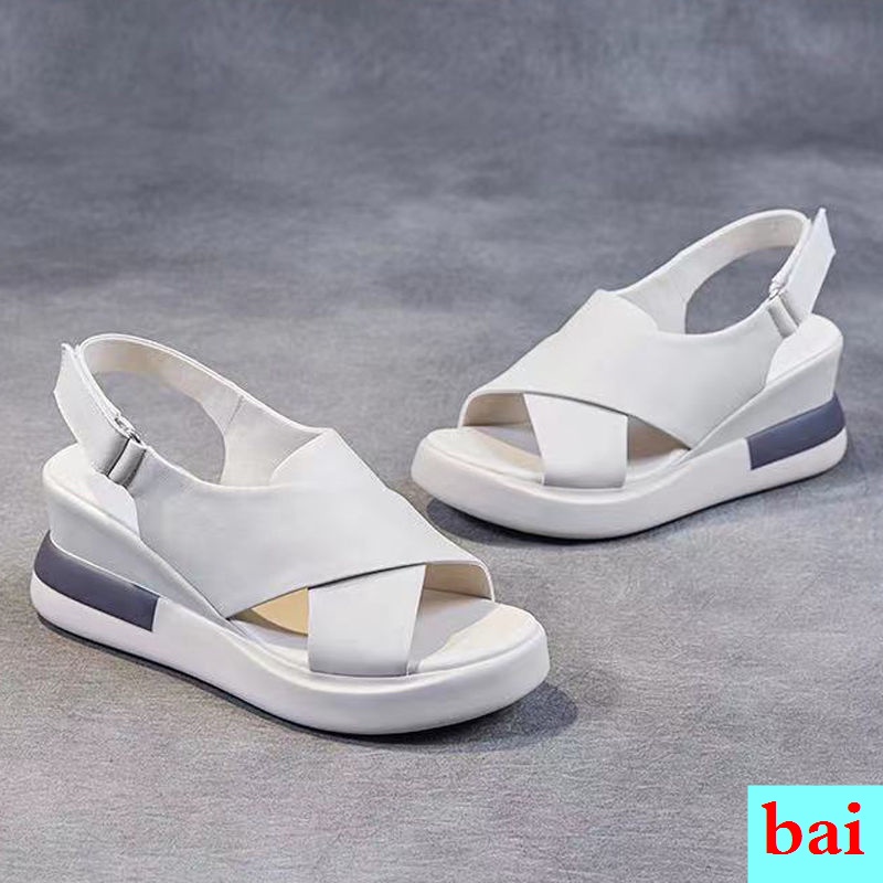 Giày Sandal Cao GótĐế Xuồng Dày Dặn Hở Mũi Bằng Da Mềm Phong Cách Phương Tây Thời Trang Mùa Hè Cho Nữ 2022