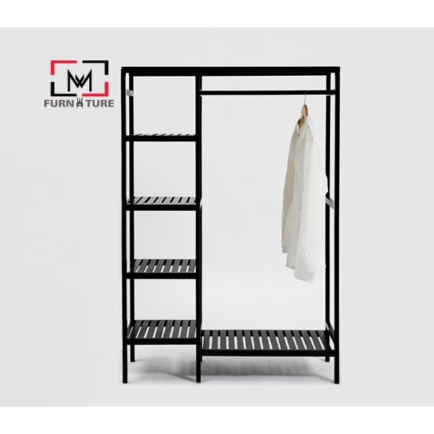 TỦ TREO QUẦN ÁO GỖ LIỀN KỆ 5 TẦNG LẮP LÁP SIZE M - DOUBLE CLOSET