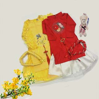 [SET KHUYẾN MÃI] ÁO-DÀI-CÁCH-TÂN-GẤM-BÉ-GÁI-ĐỎ-VÀNG
