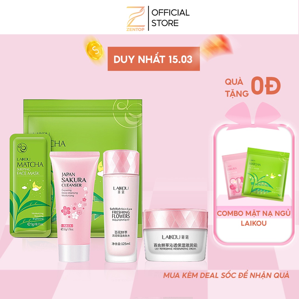 Bộ dưỡng da ban đêm cơ bản sữa rửa mặt toner kem dưỡng da giúp da ẩm mướt căng mịn trắng hồng Zentop