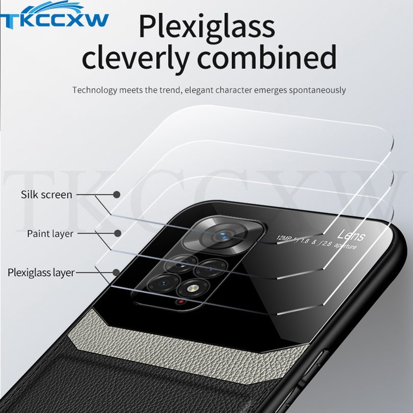 Ốp Điện Thoại Mềm Bằng Da Và Kính Plexi Sang Trọng Cho Xiaomi Redmi K40S K50 Pro Redmi Note 11T 11S 11E 11 Pro+ Poco M4